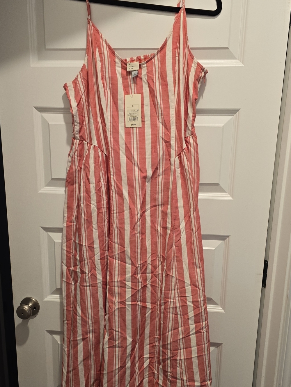 a new day Pink and White Striped Spaghetti-Strap Maxi Dress